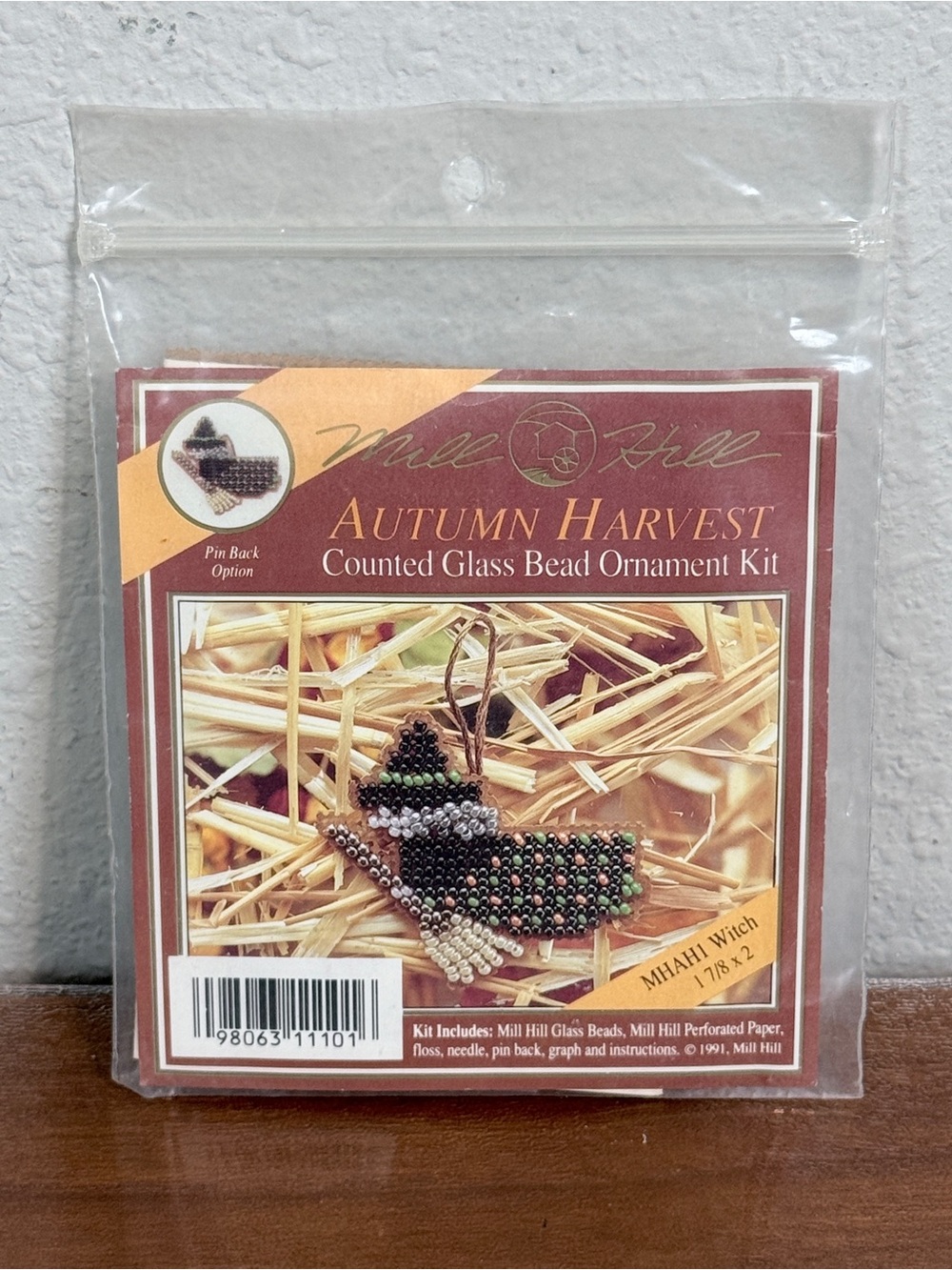 Vintage Mill Hill Autumn Harvest Halloween Witch Glass Bead Ornament Kit NIP 90s
